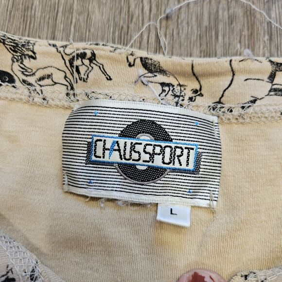 Vtg Chaus Sport Animal Print Sweatshirt Womens L Short Sleeve Safari Boho Artsy - Picture 6 of 8